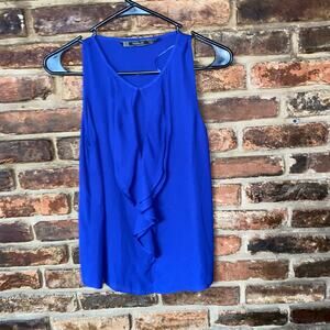 Zara Trafaluc Royal Blue Sleeveless Ruffle Keyhole Top Women's Size XS